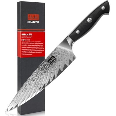 SHAN ZU Damaskus Kökskniv 20 cm, Japansk AUS-10 Professionell Kockkniv 67 Lager, Japansk kniv med G10 Ergonomiskt Handtag för Att Skära Kött, Grönsaker, Frukt SUN Series SHAN ZU Damaskus Kökskniv 20 cm, Japansk AUS-10 Professionell Kockkniv 67 Lager, Japansk kniv med G10 Ergonomiskt Handtag för Att Skära Kött, Grönsaker, Frukt SUN Series