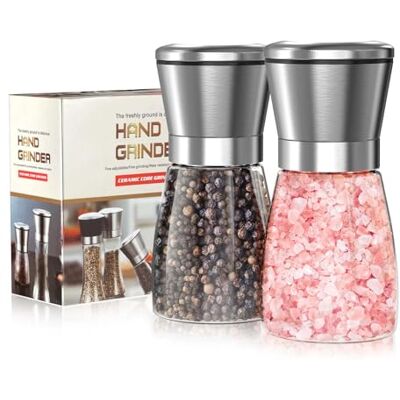JANREAY Pepparkvarn, 180 ml, 2 stycken material rostfritt stål salt och pepparkvarn, saltkvarn för grovt salt med justerbar keramisk kvarn transparent flaskkropp för kryddor peppar råsalt slipning JANREAY Pepparkvarn, 180 ml, 2 stycken material rostfritt stål salt och pepparkvarn, saltkvarn för grovt salt med justerbar keramisk kvarn transparent flaskkropp för kryddor peppar råsalt slipning