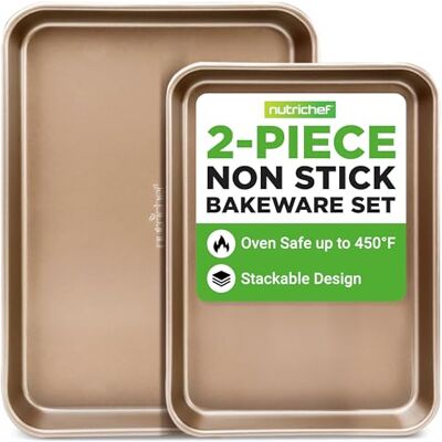 Nutrichef 2-st. non-stick kaka ark panna-professionell kvalitet kök matlagning non-stick bakfat med svart beläggning inuti & utomhus, en storlek, guld Nutrichef 2-st. non-stick kaka ark panna-professionell kvalitet kök matlagning non-stick bakfat med svart beläggning inuti & utomhus, en storlek, guld