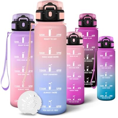 Motswedi Vattenflaska, 500 ml, vattenflaska, läckagesäker, barnflaska, BPA-fri, vattenflaska, med tidsmarkörer Fuchsia och himmelsblå Motswedi Vattenflaska, 500 ml, vattenflaska, läckagesäker, barnflaska, BPA-fri, vattenflaska, med tidsmarkörer Fuchsia och himmelsblå
