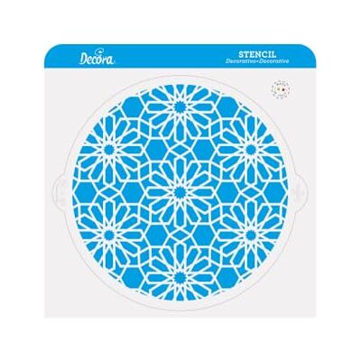 Decora Dekorativ geometrisk blomma stencil 9270958, mått Ø 25 cm Ø 25 cm, livsmedelssäker plast för att göra ritningar på tårtor, godis och kakor, tillverkad i Italien Decora Dekorativ geometrisk blomma stencil 9270958, mått Ø 25 cm Ø 25 cm, livsmedelssäker plast för att göra ritningar på tårtor, godis och kakor, tillverkad i Italien
