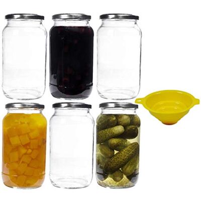 mikken 6 x glasburkar för konservering, 1 liter med skruvlock, silver, inkl. tratt mikken 6 x glasburkar för konservering, 1 liter med skruvlock, silver, inkl. tratt