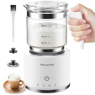 Morpilot Eco vit mjölkskummare, 500 ml, 4-i-1 mjölkvärmare för varm och kall mjölk, diskmaskinssäker, lattedesign Morpilot Eco vit mjölkskummare, 500 ml, 4-i-1 mjölkvärmare för varm och kall mjölk, diskmaskinssäker, lattedesign