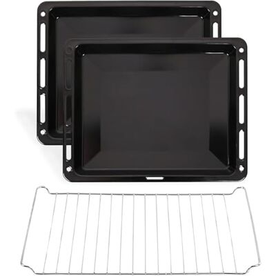 ICQN 460 x 370 x 30 mm bakplåtsset med galler, 2 x emaljerad fettpanna och 1 x galler för ugn, reptålig och rosfri, 46 x 37 cm ICQN 460 x 370 x 30 mm bakplåtsset med galler, 2 x emaljerad fettpanna och 1 x galler för ugn, reptålig och rosfri, 46 x 37 cm