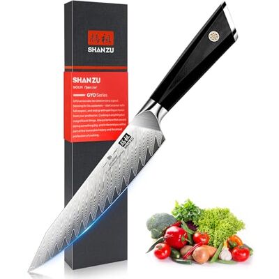 SHAN ZU Universalkniv 15 cm, Japansk AUS-10 Kökskniv i Damaskusstål, 6 tums Kockkniv, Ultra-Sharp Damaskuskniv, G10-Handtag GYO Series SHAN ZU Universalkniv 15 cm, Japansk AUS-10 Kökskniv i Damaskusstål, 6 tums Kockkniv, Ultra-Sharp Damaskuskniv, G10-Handtag GYO Series