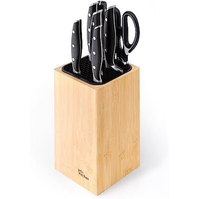 joeji's Kitchen Joejis Universal Knife Block without Knives with Extra Slots for Scissors & Sharpening Rod, Bamboo Knife Block only, Easy to Clean & Drain Kitchen Knife Holder Without Knives joeji's Kitchen Joejis Universal Knife Block without Knives with Extra Slots for Scissors & Sharpening Rod, Bamboo Knife Block only, Easy to Clean & Drain Kitchen Knife Holder Without Knives