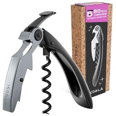 Koala Big Tech Professional Two Times korkskruv – rostfritt stål, teflonspiral, exakt blad, perfekt för sommeliers och daglig användning, svart finish Koala Big Tech Professional Two Times korkskruv – rostfritt stål, teflonspiral, exakt blad, perfekt för sommeliers och daglig användning, svart finish