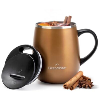 Grandties isolerad kaffemugg med handtag – glidlock för stänkskydd 47 ml vinglasform termos med dubbelväggigt vakuum rostfritt stål håller drycker varma eller kalla – konjak metallisk Grandties isolerad kaffemugg med handtag – glidlock för stänkskydd 47 ml vinglasform termos med dubbelväggigt vakuum rostfritt stål håller drycker varma eller kalla – konjak metallisk