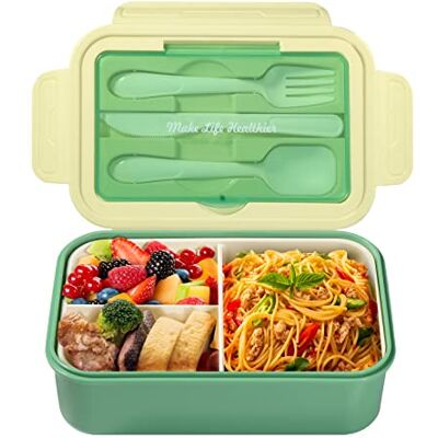 Diboniur Lunchbox, barn vuxen Bento Box 1400 ml med 3 fack, vattentät lunchlåda med bestick, lunchlåda, lämplig för mikrovågsugn, diskmaskin, skola picknick (grön) Diboniur Lunchbox, barn vuxen Bento Box 1400 ml med 3 fack, vattentät lunchlåda med bestick, lunchlåda, lämplig för mikrovågsugn, diskmaskin, skola picknick (grön)