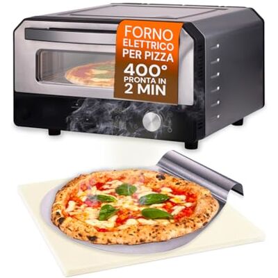 Avilia Elektrisk pizzaugn på 400 °C med digital display och 6 matlagningsprogram, inklusive pizzaspade i rostfritt stål, lätt att använda med exakt temperaturkontroll Avilia Elektrisk pizzaugn på 400 °C med digital display och 6 matlagningsprogram, inklusive pizzaspade i rostfritt stål, lätt att använda med exakt temperaturkontroll