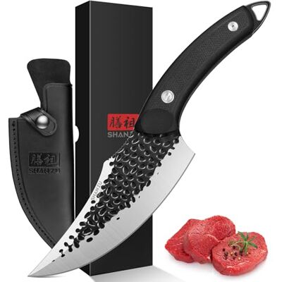 SHAN ZU Chef's Knife Hand Forged Kitchen Knives, High Carbon Steel Cooking Knife with Leather Blade Black SHAN ZU Chef's Knife Hand Forged Kitchen Knives, High Carbon Steel Cooking Knife with Leather Blade Black
