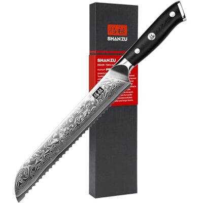 SHAN ZU Damaskus Brödkniv 20 cm, 67-Lagers Japansk Konditorkniv SHAN ZU Damaskus Brödkniv 20 cm, 67-Lagers Japansk Konditorkniv