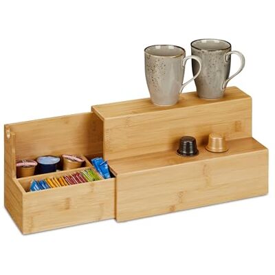 Relaxdays Köksorganisatör, bambu, utdragbar, 4 fack, H x B x D: 18 x 33 x 15 cm, organisatör kryddor, kaffe, te, natur Relaxdays Köksorganisatör, bambu, utdragbar, 4 fack, H x B x D: 18 x 33 x 15 cm, organisatör kryddor, kaffe, te, natur