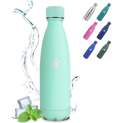 JAPORIA Termisk vattenflaska, 500 ml, läckagesäker termos, vattenflaska i rostfritt stål, vakuum med dubbelvägg, vattenflaska för sport, skola, gym, resor blågrön JAPORIA Termisk vattenflaska, 500 ml, läckagesäker termos, vattenflaska i rostfritt stål, vakuum med dubbelvägg, vattenflaska för sport, skola, gym, resor blågrön