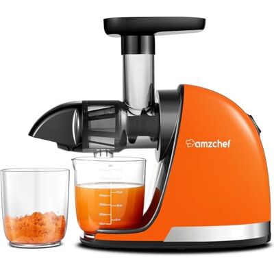 AMZCHEF Frukt- och grönsaksextraktor Kall juiceextraktor Delikat tuggning Inget behov av filtrering BPA-fri juiceextraktor med två koppar och borste -orange AMZCHEF Frukt- och grönsaksextraktor Kall juiceextraktor Delikat tuggning Inget behov av filtrering BPA-fri juiceextraktor med två koppar och borste -orange