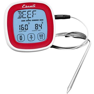 Escali DHR1-R digital pekskärmstermometer med sond i rostfritt stål och timer, röd Escali DHR1-R digital pekskärmstermometer med sond i rostfritt stål och timer, röd