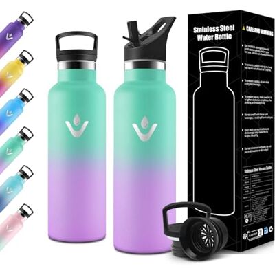 Motswedi Isolerad flaska för barn, 500 ml med sugrör, barnflaska, återanvändbar, termos, läckagesäker flaska, isolerad flaska, för skola, resor, camping, sport, gym, sjögrön och ljuslila Motswedi Isolerad flaska för barn, 500 ml med sugrör, barnflaska, återanvändbar, termos, läckagesäker flaska, isolerad flaska, för skola, resor, camping, sport, gym, sjögrön och ljuslila