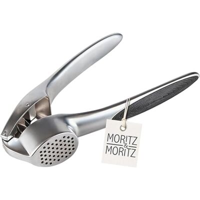 Moritz & Moritz vitlökspress metall – manuell vitlökspress av förkromad zinklegering – vitlökspress med fin presssil – kökshjälp för vitlök, ingefära och små grönsaksbitar Moritz & Moritz vitlökspress metall – manuell vitlökspress av förkromad zinklegering – vitlökspress med fin presssil – kökshjälp för vitlök, ingefära och små grönsaksbitar