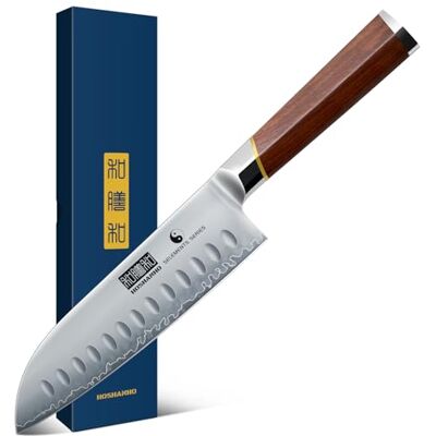 HOSHANHO 7 tums Santoku-kockkniv, professionell japansk Santoku-kniv i superstål, ultra-vass kockkniv med ergonomiskt handtag i röd sandelträ – presentförpackning HOSHANHO 7 tums Santoku-kockkniv, professionell japansk Santoku-kniv i superstål, ultra-vass kockkniv med ergonomiskt handtag i röd sandelträ – presentförpackning