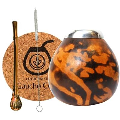 Gaucho Cebar set naturlig kalebass MISTERIO för Yerba Mate-te Pumpakopp och rostfritt stål sugrör Bombilla Straw Tillbehör – korkdyna och borste, brun Gaucho Cebar set naturlig kalebass MISTERIO för Yerba Mate-te Pumpakopp och rostfritt stål sugrör Bombilla Straw Tillbehör – korkdyna och borste, brun