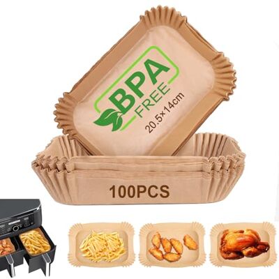 AiQInu Bakplåtspapper för varmluftsfritös med dubbelkammare, 100 stycken 20,5 x 14 cm BPA-fritt rektangulärt airfryer bakpapper non-stick engångs vattentät oljebeständigt bakplåtspapper liner AiQInu Bakplåtspapper för varmluftsfritös med dubbelkammare, 100 stycken 20,5 x 14 cm BPA-fritt rektangulärt airfryer bakpapper non-stick engångs vattentät oljebeständigt bakplåtspapper liner