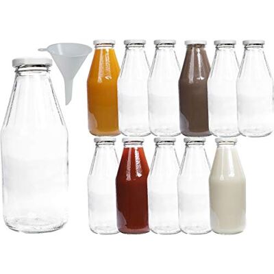 mikken 12 x glasflaska 500 ml, flaska med skruvlock, vit inkl. tratt mikken 12 x glasflaska 500 ml, flaska med skruvlock, vit inkl. tratt