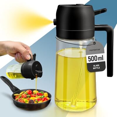 PORTENTUM Fritösolja 500 ml 2-i-1 luftfritös, flaska och oljespruta, luftfritöstillbehör för mat och spruta (svart) PORTENTUM Fritösolja 500 ml 2-i-1 luftfritös, flaska och oljespruta, luftfritöstillbehör för mat och spruta (svart)