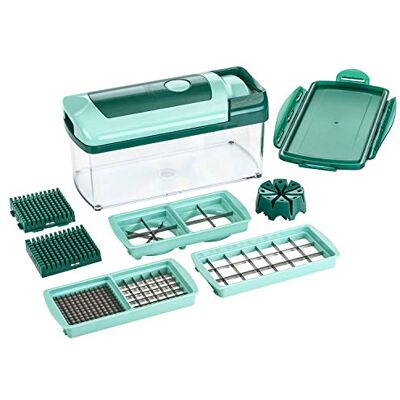 Genius Nicer Dicer Fusion (10 delar) allskärare frukt- och grönsaksskärare skärredskap – skärning gnugga hyvling tärningar – enkel hantering och självrengörande funktion Genius Nicer Dicer Fusion (10 delar) allskärare frukt- och grönsaksskärare skärredskap – skärning gnugga hyvling tärningar – enkel hantering och självrengörande funktion