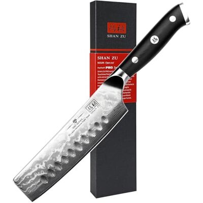 SHAN ZU Nakirikniv 16,5 cm, 67-Lagers Japansk Damaskuskniv SHAN ZU Nakirikniv 16,5 cm, 67-Lagers Japansk Damaskuskniv
