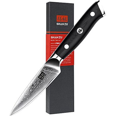 SHAN ZU Damaskus Skalkniv 9,5 cm, 67-Lagers Japansk Fruktkniv SHAN ZU Damaskus Skalkniv 9,5 cm, 67-Lagers Japansk Fruktkniv