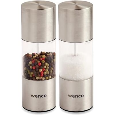 wenco premium salt/pepparkvarn, 2-delat set för att mala torra kryddor, keramisk kvarn, rostfritt stål, silver/transparent wenco premium salt/pepparkvarn, 2-delat set för att mala torra kryddor, keramisk kvarn, rostfritt stål, silver/transparent