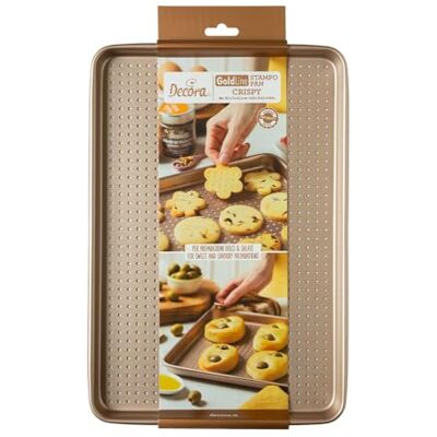 Decora 0070116 perforerad kakform 39,7 x 27 x 2,4 H cm guldline, perfekt för kakor och bakpulver, perfekt för söta och salta bakverk, robust non-stick metall Decora 0070116 perforerad kakform 39,7 x 27 x 2,4 H cm guldline, perfekt för kakor och bakpulver, perfekt för söta och salta bakverk, robust non-stick metall