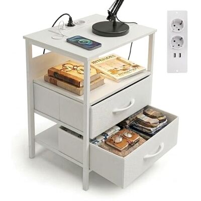 Relaxdays Sidobord med LED-ljus, USB, uttag, 2 lådor, 60 x 40 x 30 cm, vit Relaxdays Sidobord med LED-ljus, USB, uttag, 2 lådor, 60 x 40 x 30 cm, vit