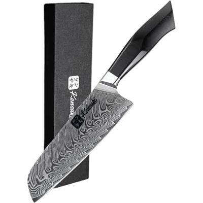 Kensaki Santoku kniv av Damaszener stål kökskniv japansk typ tillverkad av 67 lager damaskstål – Kona-serien Kensaki Santoku kniv av Damaszener stål kökskniv japansk typ tillverkad av 67 lager damaskstål – Kona-serien