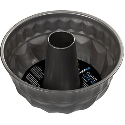 Chef Aid Non-stick räfflad kakform med non-stick beläggning, perfekt för bakat bröd eller tårtunderlägg med flytande mönster, intern mätning av 21 cm diameter, grå Chef Aid Non-stick räfflad kakform med non-stick beläggning, perfekt för bakat bröd eller tårtunderlägg med flytande mönster, intern mätning av 21 cm diameter, grå