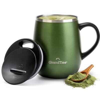 Grandties Isolerad kaffemugg med handtag – glidlock för stänkskydd 473 ml vinglasform termos med dubbelväggigt vakuum rostfritt stål håller drycker varma eller kalla – grön metallisk Grandties Isolerad kaffemugg med handtag – glidlock för stänkskydd 473 ml vinglasform termos med dubbelväggigt vakuum rostfritt stål håller drycker varma eller kalla – grön metallisk