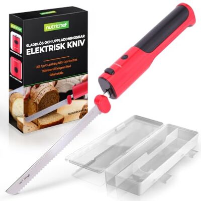 Nutrichef Elektrisk Kniv Trådlös med USB-C, 29 cm Rostfritt Blad – Batteridriven Kökskniv för Kött, Bröd & Stekar – Ergonomiskt Handtag, Säkerhetslås, Diskmaskinssäkert Blad Nutrichef Elektrisk Kniv Trådlös med USB-C, 29 cm Rostfritt Blad – Batteridriven Kökskniv för Kött, Bröd & Stekar – Ergonomiskt Handtag, Säkerhetslås, Diskmaskinssäkert Blad