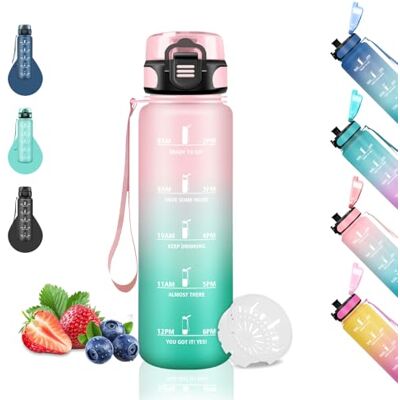 Grsta Vattenflaska, 500 ml, vattenflaska för barn, motiverande flaska, läckagefri, skolflaska, graderad vattenflaska med tidsskala, lätt att rengöra, för skolor, resor, camping, rosa-grön Grsta Vattenflaska, 500 ml, vattenflaska för barn, motiverande flaska, läckagefri, skolflaska, graderad vattenflaska med tidsskala, lätt att rengöra, för skolor, resor, camping, rosa-grön