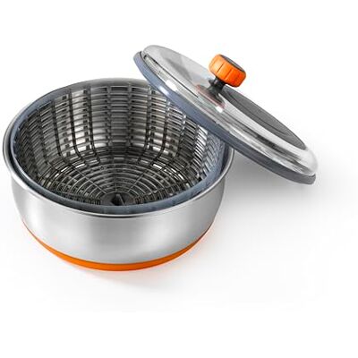 BRA Efficient Salladscentrifug, 18/10 rostfritt stål med halkfri silikonbas, 4 l kapacitet, lämplig som serveringsskål BRA Efficient Salladscentrifug, 18/10 rostfritt stål med halkfri silikonbas, 4 l kapacitet, lämplig som serveringsskål