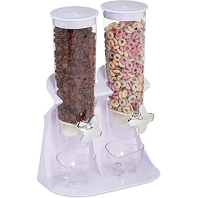 Relaxdays Müslidispenser dubbel, flingor dispenser för flingor, majsflingor, godis, snacksdispenser plast, vit, 1 st Relaxdays Müslidispenser dubbel, flingor dispenser för flingor, majsflingor, godis, snacksdispenser plast, vit, 1 st