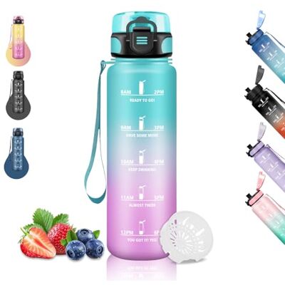 Grsta 1 liters vattenflaska, motiverande läckagefri, sportvattenflaska med tidsskala, vattenflaska för att dricka, lätt att rengöra, flaskor för löpning, vandring, yoga, cykling, grön-rosa Grsta 1 liters vattenflaska, motiverande läckagefri, sportvattenflaska med tidsskala, vattenflaska för att dricka, lätt att rengöra, flaskor för löpning, vandring, yoga, cykling, grön-rosa