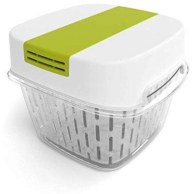 Rotho Fresh liten matförvaringsburk 1,6 l med ventilation, plast (SAN) BPA-fri, vit/grön, 1,6 l (15,5 x 15,5 x 12,3 cm) Rotho Fresh liten matförvaringsburk 1,6 l med ventilation, plast (SAN) BPA-fri, vit/grön, 1,6 l (15,5 x 15,5 x 12,3 cm)