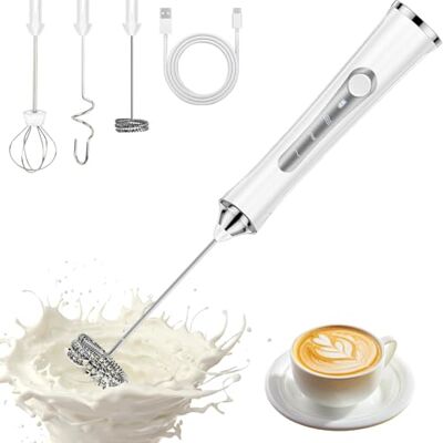 NEUTYPECHIC Cappuccino elektrisk mjölkskummare med 3 visp i rostfritt stål, 3 hastigheter manuell handhållen mjölkskummare, USB-uppladdningsbart mjölkskum för kaffe, mjölk, cappuccino (vit) NEUTYPECHIC Cappuccino elektrisk mjölkskummare med 3 visp i rostfritt stål, 3 hastigheter manuell handhållen mjölkskummare, USB-uppladdningsbart mjölkskum för kaffe, mjölk, cappuccino (vit)