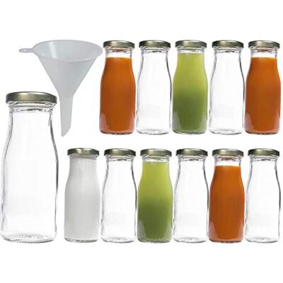 mikken Viva Haushaltswaren Uppsättning av 12 små glasflaskor med bred hals / 156 ml/med fyllningstratt diameter 7 cm mikken Viva Haushaltswaren Uppsättning av 12 små glasflaskor med bred hals / 156 ml/med fyllningstratt diameter 7 cm