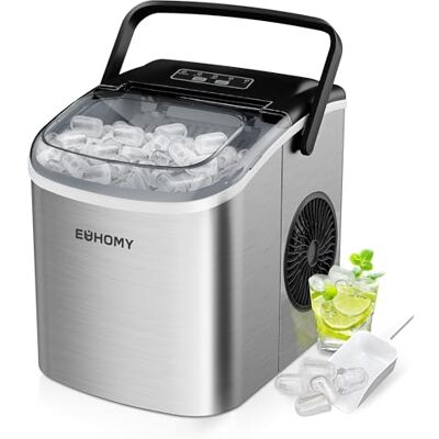 EUHOMY Istillsmaskin Liten, 9 isbitar på 6 minuter, 12 kg/24H, Istillsmaskin i rostfritt stål med portabelt handtag, Självrengörande kompakt istillsmaskin för hem/kök/kontor/bar EUHOMY Istillsmaskin Liten, 9 isbitar på 6 minuter, 12 kg/24H, Istillsmaskin i rostfritt stål med portabelt handtag, Självrengörande kompakt istillsmaskin för hem/kök/kontor/bar