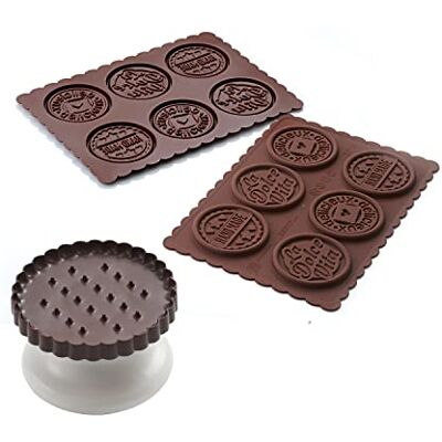 silikomart kit för att förbereda kakor toppade med choklad, brun och vit silikomart kit för att förbereda kakor toppade med choklad, brun och vit