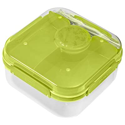 Essential Foods BranQ – Home Essential – praktisk matlåda 1,6 l LIDO med bestick (gaffel och kniv) och en skruvförslutningsbehållare för sås eller nötter, BPA-fri, perfekt för sallader och snacks, grön Essential Foods BranQ – Home Essential – praktisk matlåda 1,6 l LIDO med bestick (gaffel och kniv) och en skruvförslutningsbehållare för sås eller nötter, BPA-fri, perfekt för sallader och snacks, grön