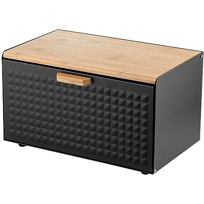 Florina Brödlåda inkl. 3-delars Förvaringsburkset CUBE I Brödbox av Stål och Bambulock I Rymlig och Modern Brödbehållare I 3 Förvaringsburkar för Kaffe Te Socker I Färg: Svart Florina Brödlåda inkl. 3-delars Förvaringsburkset CUBE I Brödbox av Stål och Bambulock I Rymlig och Modern Brödbehållare I 3 Förvaringsburkar för Kaffe Te Socker I Färg: Svart