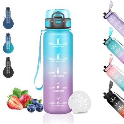 Grsta Vattenflaska, 500 ml, vattenflaska för barn, motiverande vattenflaska med tidsskala, graderad flaska, lätt att rengöra, flaska med tider för att dricka, för skola, camping, resor, kontor, blå-lila Grsta Vattenflaska, 500 ml, vattenflaska för barn, motiverande vattenflaska med tidsskala, graderad flaska, lätt att rengöra, flaska med tider för att dricka, för skola, camping, resor, kontor, blå-lila