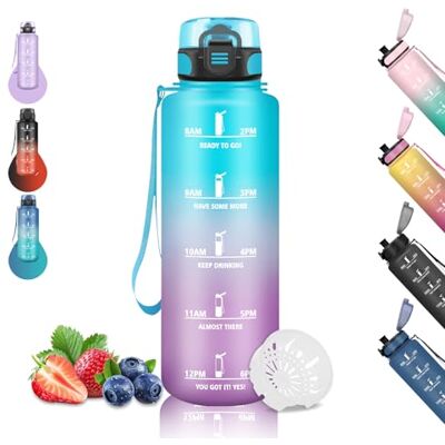 Grsta 1,5 liters vattenflaska, motiverande vattenflaska, läckagefri, graderad vattenflaska med tidsskala, lätt att rengöra, flaskor för yoga, löpning, vandring, camping, blålila Grsta 1,5 liters vattenflaska, motiverande vattenflaska, läckagefri, graderad vattenflaska med tidsskala, lätt att rengöra, flaskor för yoga, löpning, vandring, camping, blålila